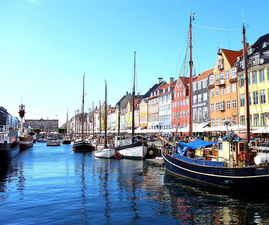 Denmark, Copenhagen, Port, Boat, Sea, water, boats, landscape, HD wallpaper