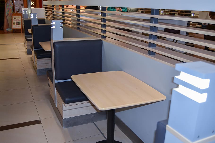 tables, eating, interior, seat, absence, indoors, modern, no people HD wallpaper