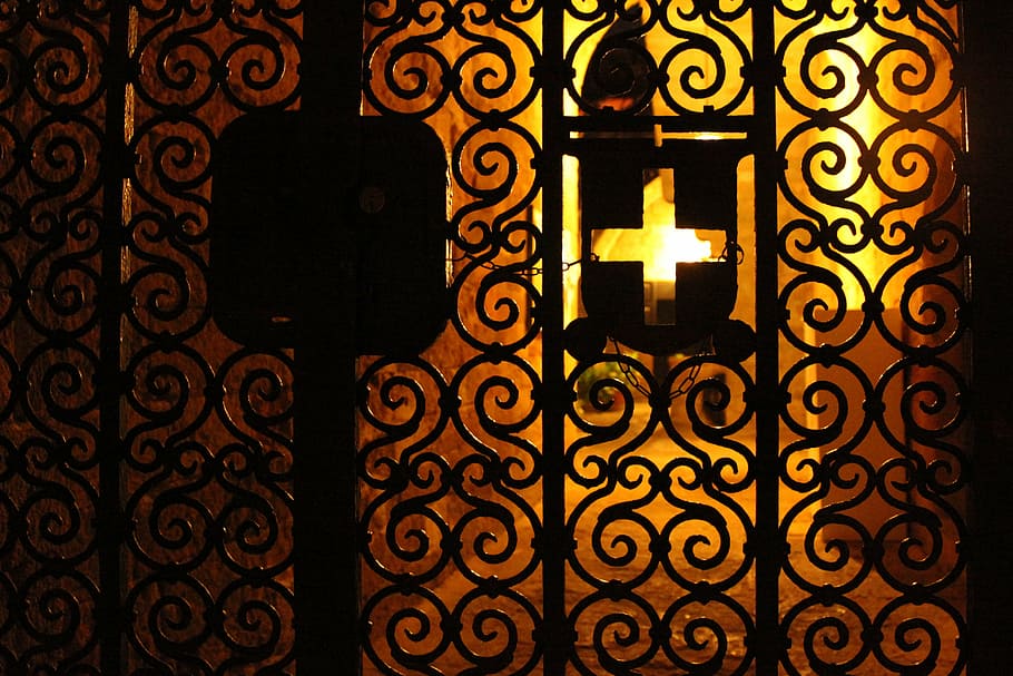 cross, light, old, gate, religion, glow, decoration, gold Colored HD wallpaper