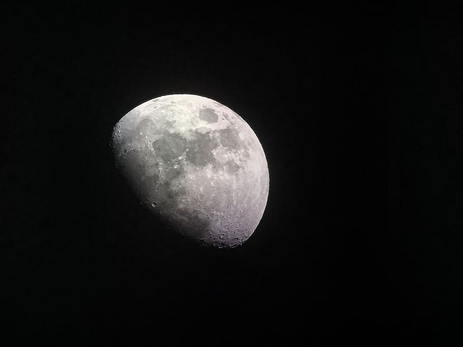 night, space, dark, moon, crater, half moon, lunar, moonlight HD wallpaper