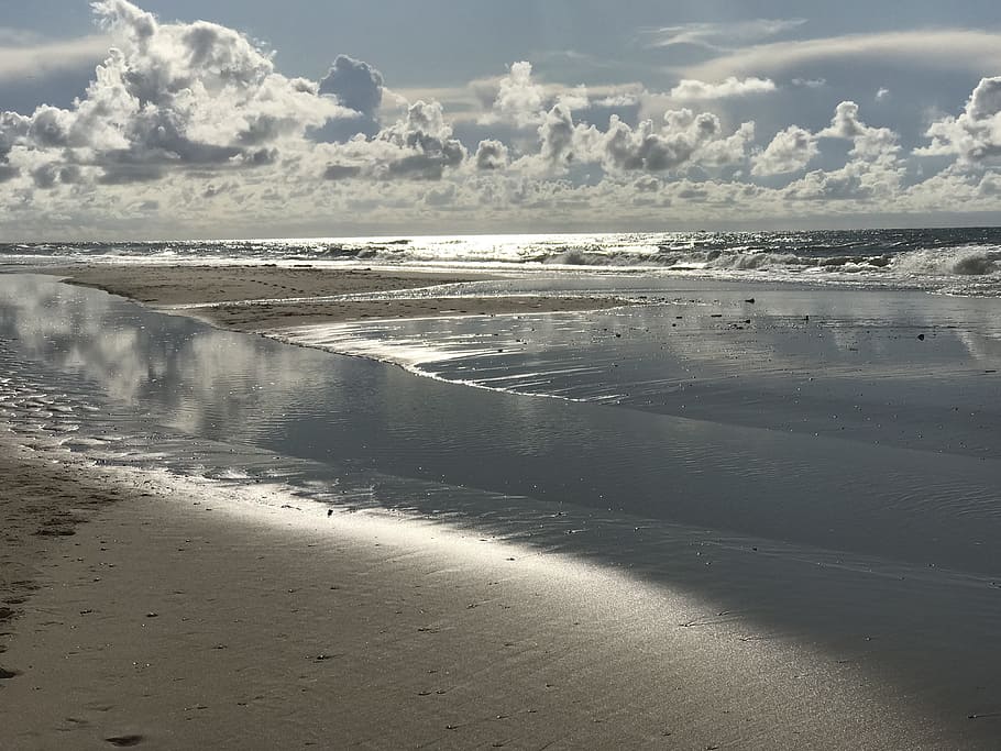 sea, beach, abendstimmung, water, land, sky, beauty in nature HD wallpaper