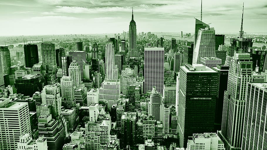 top view of city, metropolis, architecture, green, building HD wallpaper