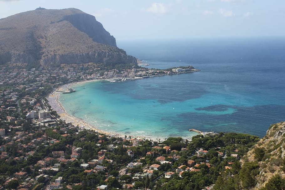 body of water with mountain in vicinity, palermo, the coast, lazur, HD wallpaper