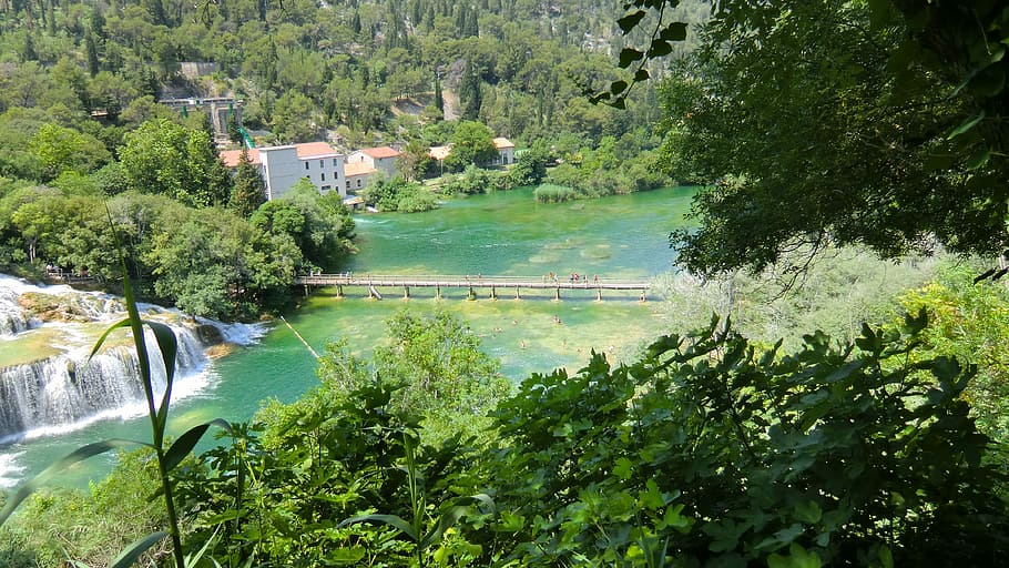 Waterfall, River, Waters, Croatia, motion, no people, tree HD wallpaper