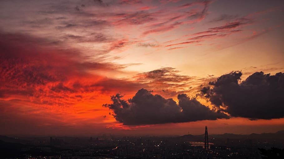 glow, cloud, sunset, sky, nature, solar, in the evening, korea HD wallpaper