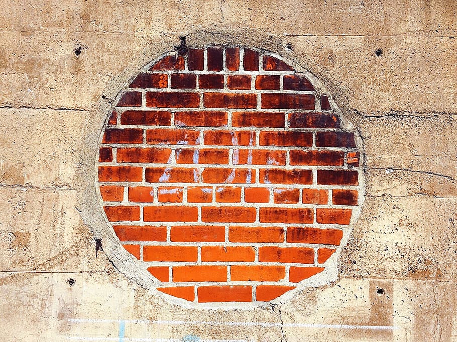 brown brick on brown wall graphic, circle, concrete, architecture HD wallpaper