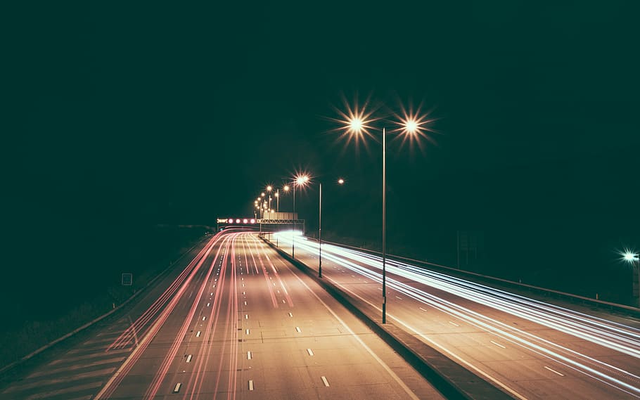 timelapse photography of road lights, time lapse photography of hi-way during nighttime HD wallpaper