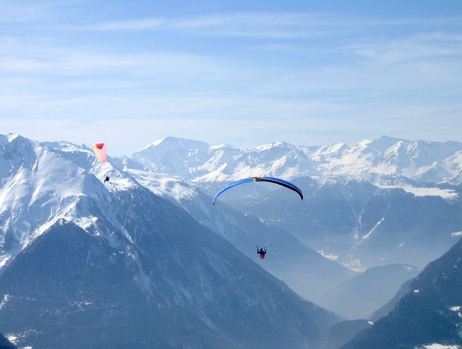 verbier, hangglider, snow, mountain, sport, adventure, extreme sports HD wallpaper