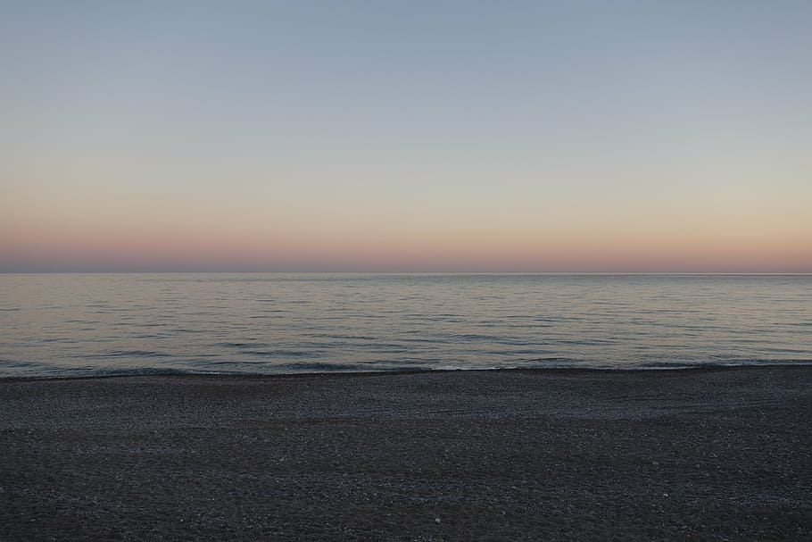 coast, magic hour, at dusk, sea, sky, water, horizon over water HD wallpaper