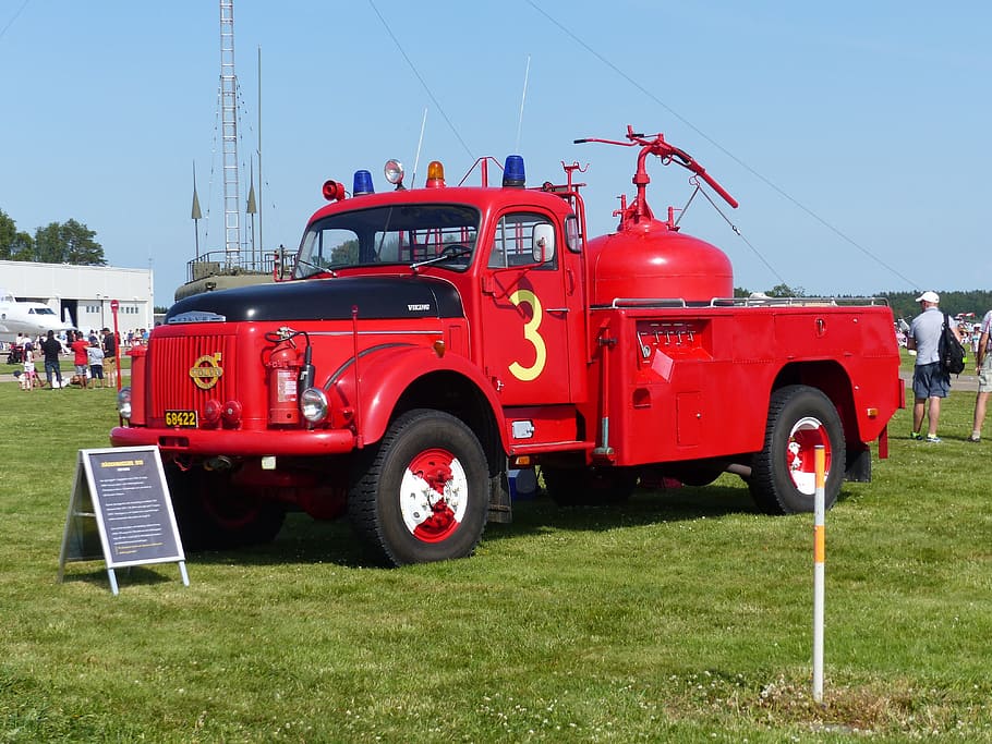 Fire, Red, Red, Grass, Sky, People, day, outdoors, fire engine HD wallpaper