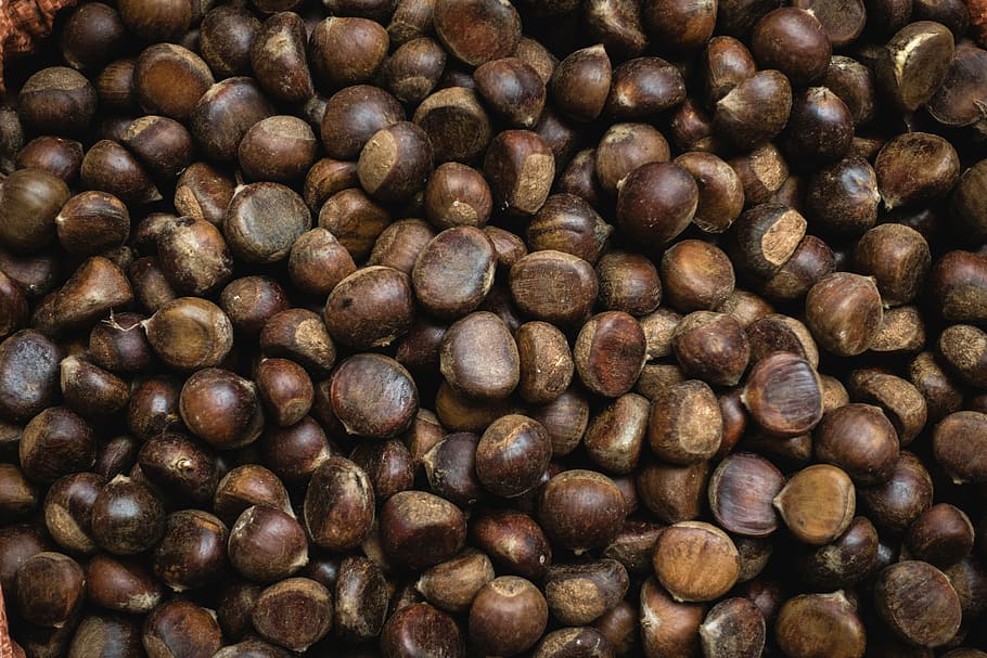 Chestnuts, filled frame, top view, bean, brown, caffeine, roasted HD wallpaper