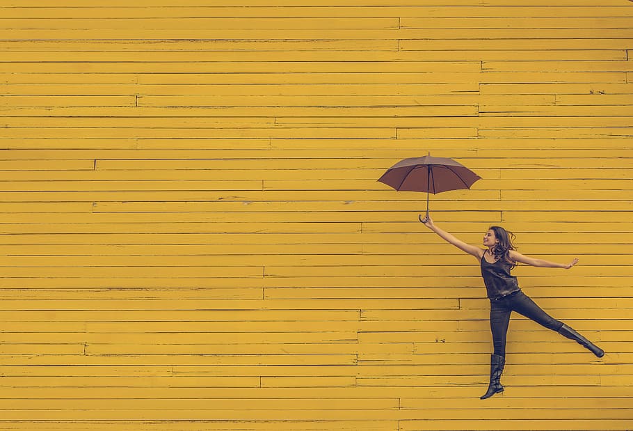 woman holds umbrella to float, women, people, one Person, parasol HD wallpaper