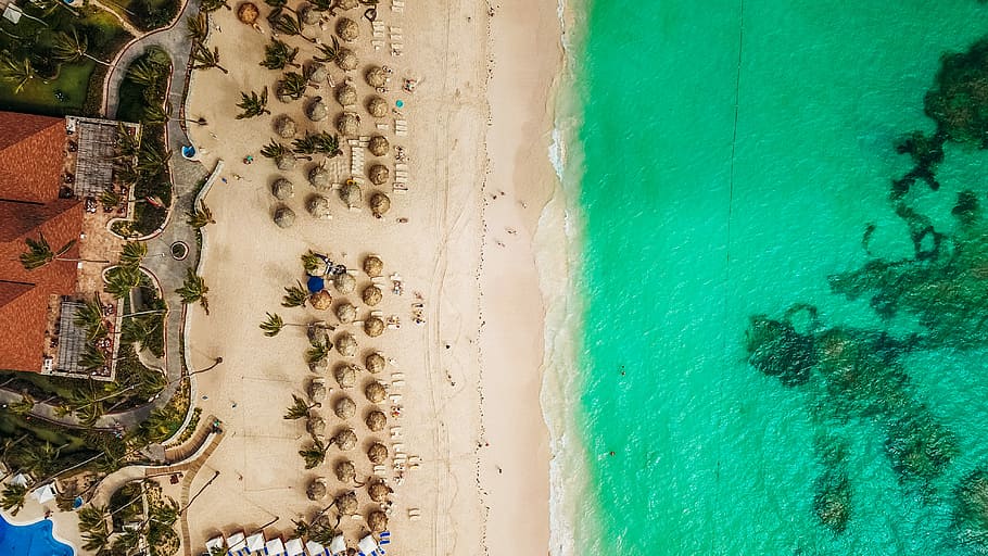 aerial view of white beach, aerial photography of seashore, dominican republic, HD wallpaper