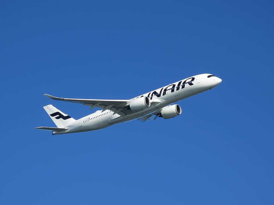 white commercial airplane in flight, airbus, the a350, finnair, HD wallpaper