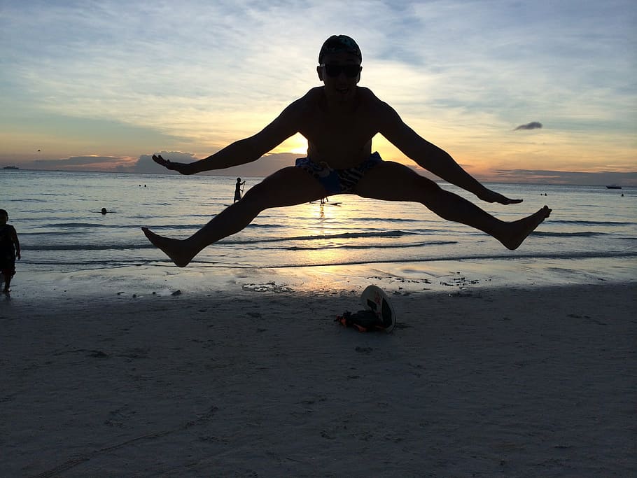 flying, jumping, inspirational, beach, limits, leap, action HD wallpaper