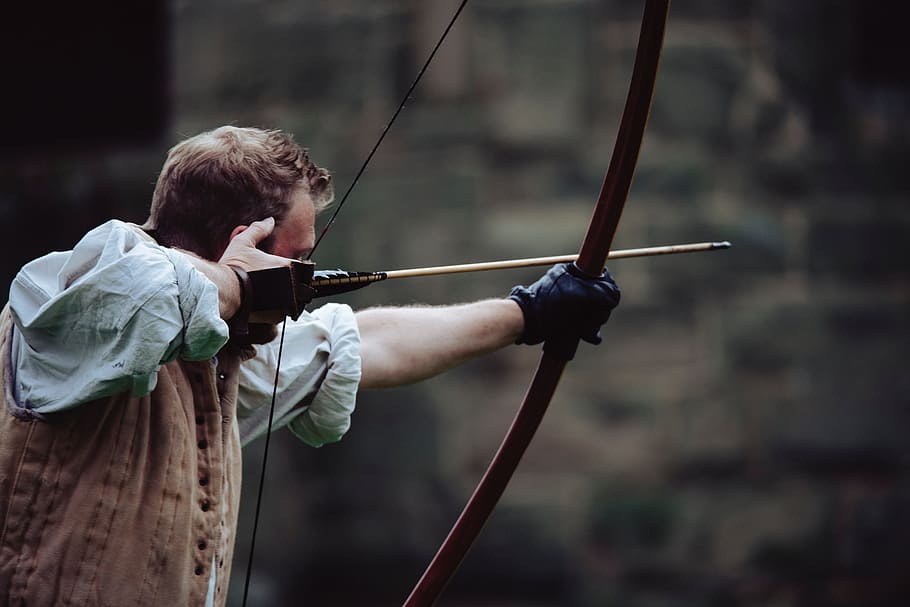 man using bow, people, atlhlete, sport, game, adventure, outdoor, HD wallpaper