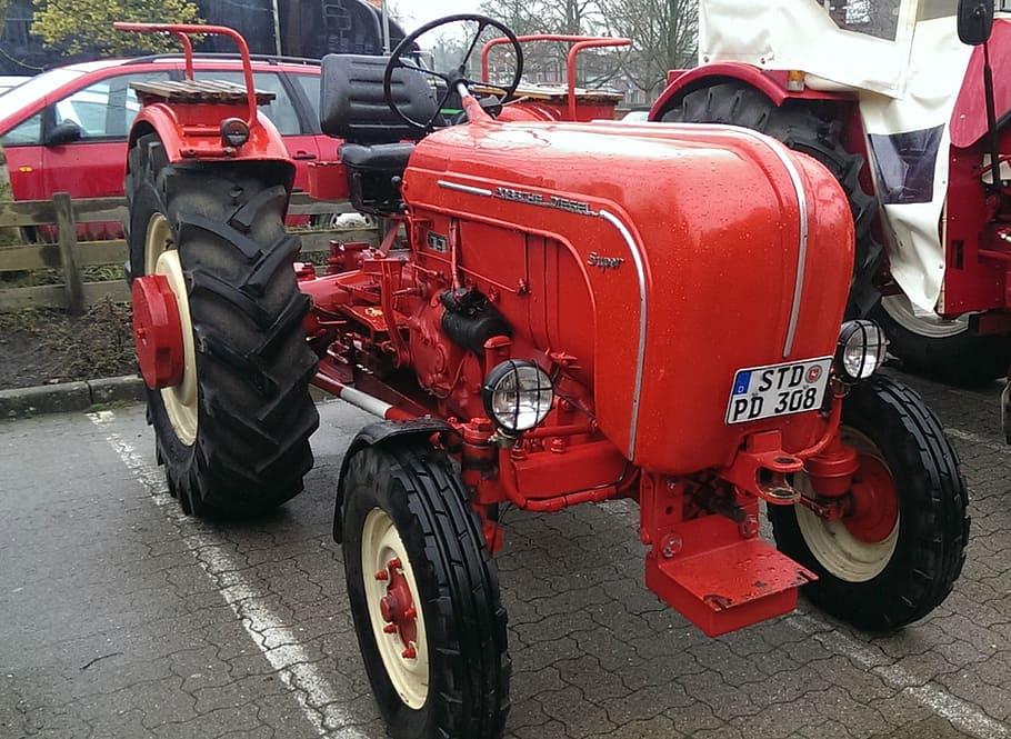 tractor, oldtimer, porsche, super, tug, red, mode of transportation HD wallpaper