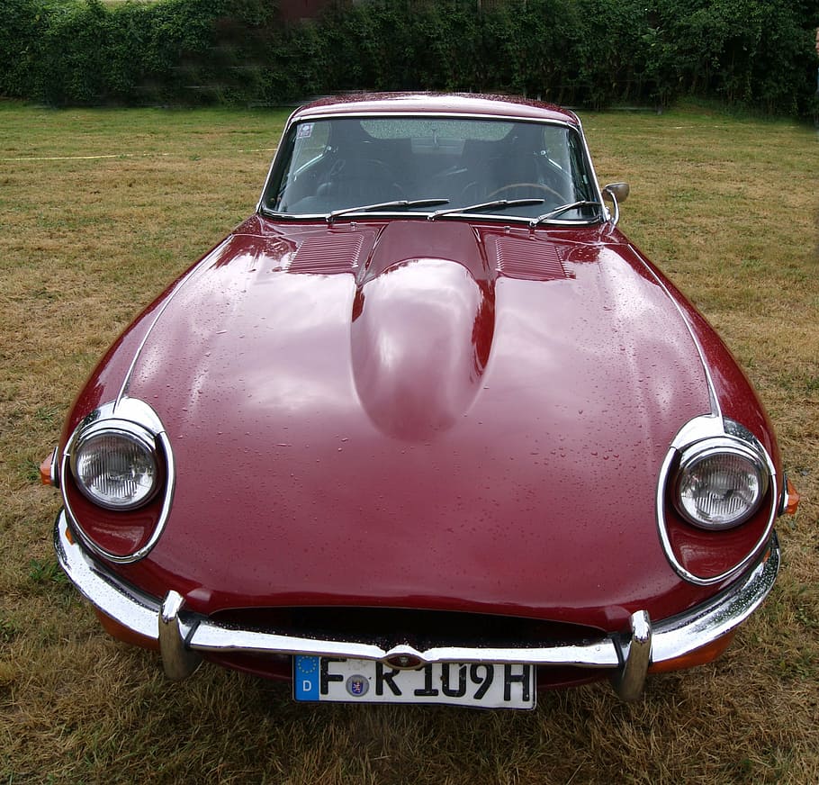 auto, jaguar, e type, front, red, motor, hood, england, old HD wallpaper