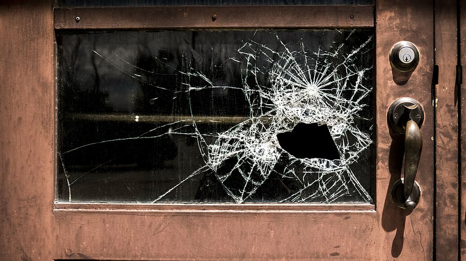broken glass in wooden door, school, damaged, window, crime HD wallpaper