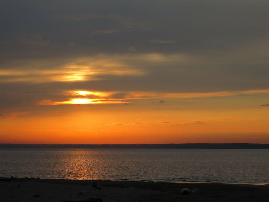 sea, sunset, evening, landscape, summer, loneliness, river HD wallpaper