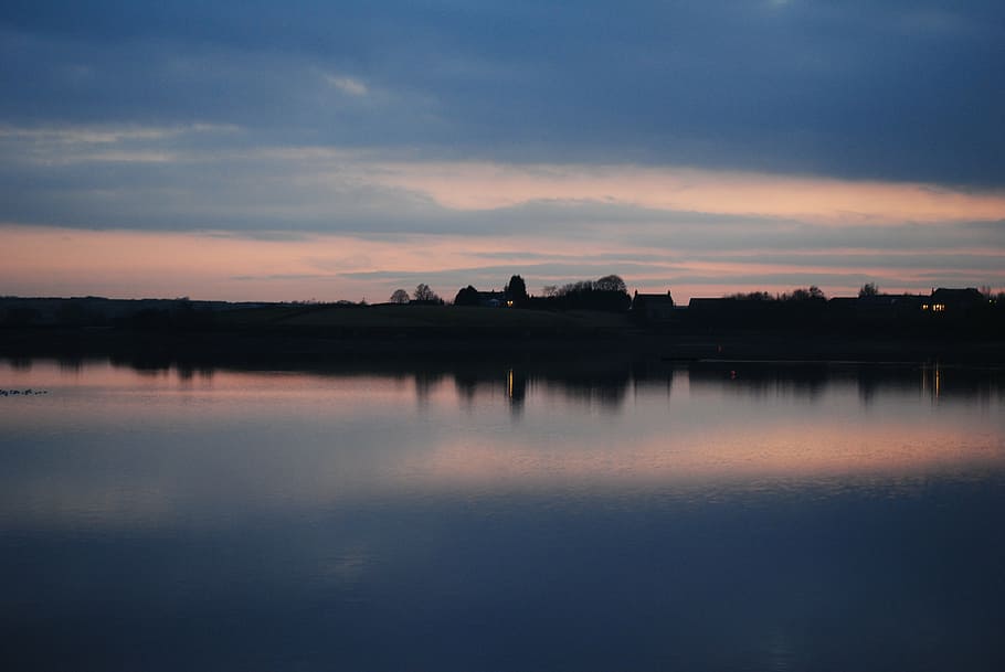 reflection, dusk, lake, water, sunset, sky, landscape, nature HD wallpaper