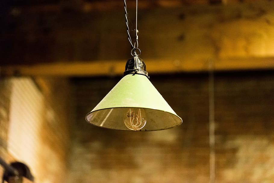 green pendant ceiling lamp, lightbulb, electricity, old, grunge HD wallpaper