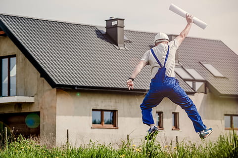 man wearing blue jumpsuit, building, joy, planning, plans, professional HD wallpaper