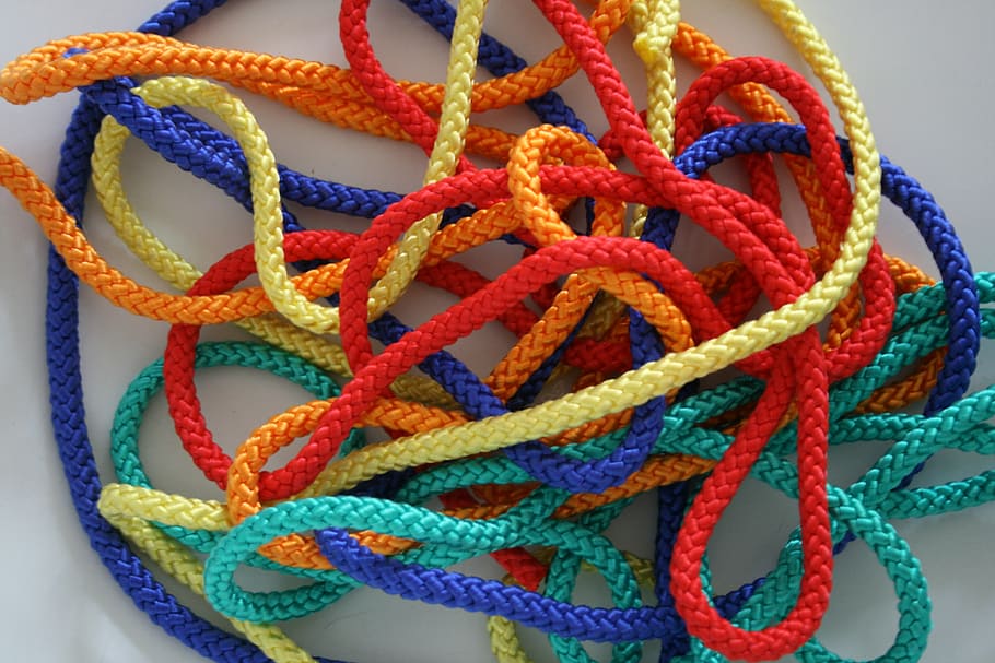 assorted-color ropes, knitting, dew, cord, twisted ropes, leash, HD wallpaper