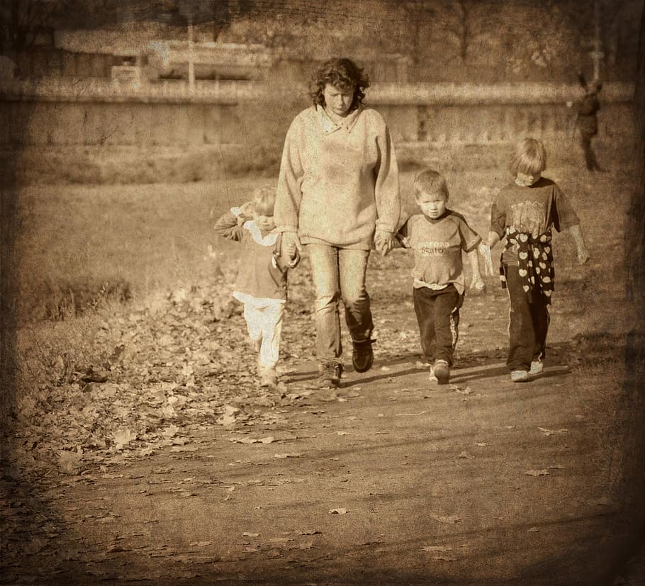 children, mother, walk, path, childhood, offspring, males, family HD wallpaper