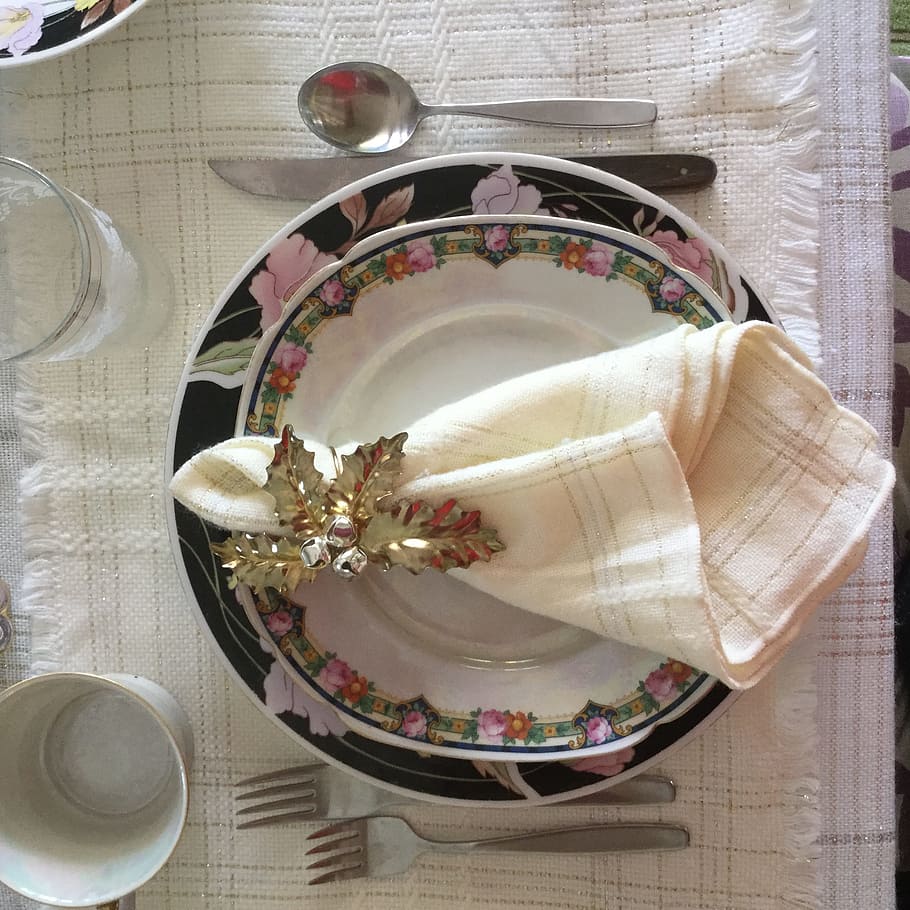 China, Place, Setting, Dinner, Christmas, holly, napkin ring HD wallpaper