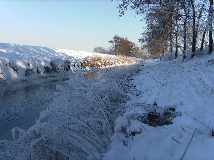 Winter, River, Snow, Nature, Ice, Wintry, snowy, water, sun HD wallpaper