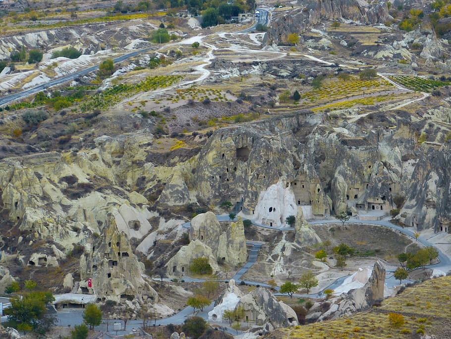 tufa, rock formations, landscape, cappadocia, turkey, day, mammal, HD wallpaper
