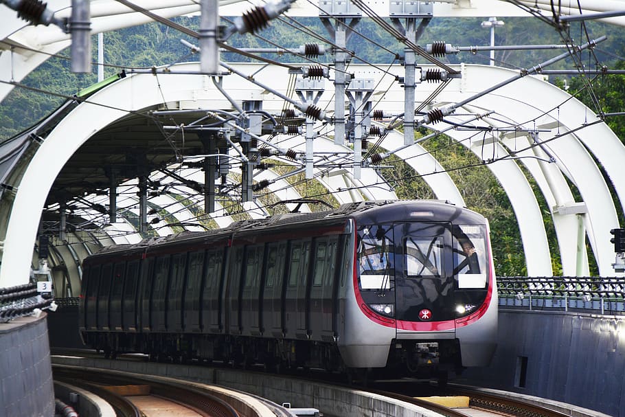 gray and red train, hong kong, mtr, transport, subway, transportation, HD wallpaper