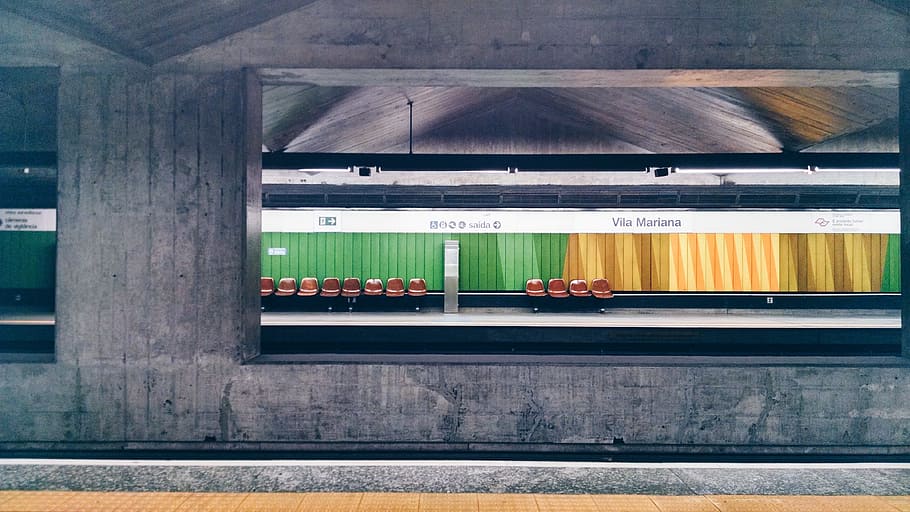 station, subway, train, rail, shed, empty, chairs, no people HD wallpaper
