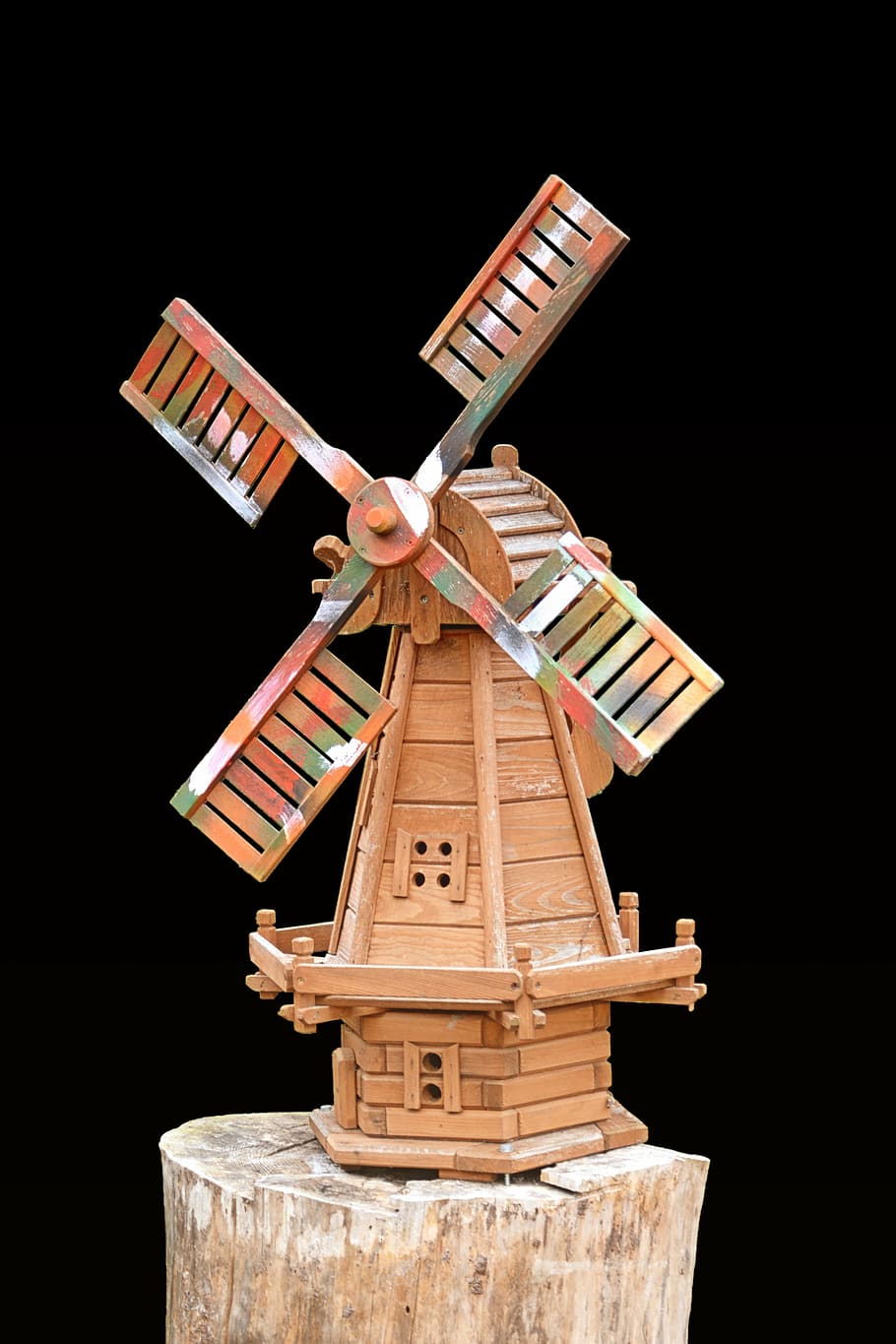 wood model, windmill, deco, decoration, black background, wood - material HD wallpaper