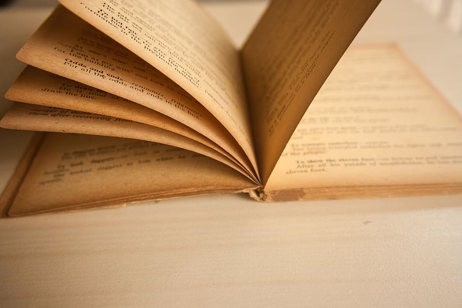 opened book on brown wooden surface, pages, old, read, study HD wallpaper