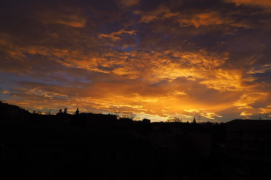 sunset, panoramic, dawn, nature, sky, cloud - sky, building exterior HD wallpaper