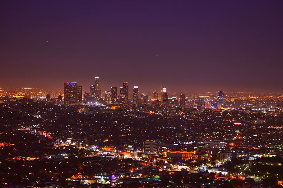 Los Angeles City Night Lights Skyline Wallpaper At Night | Загрузка  изображений