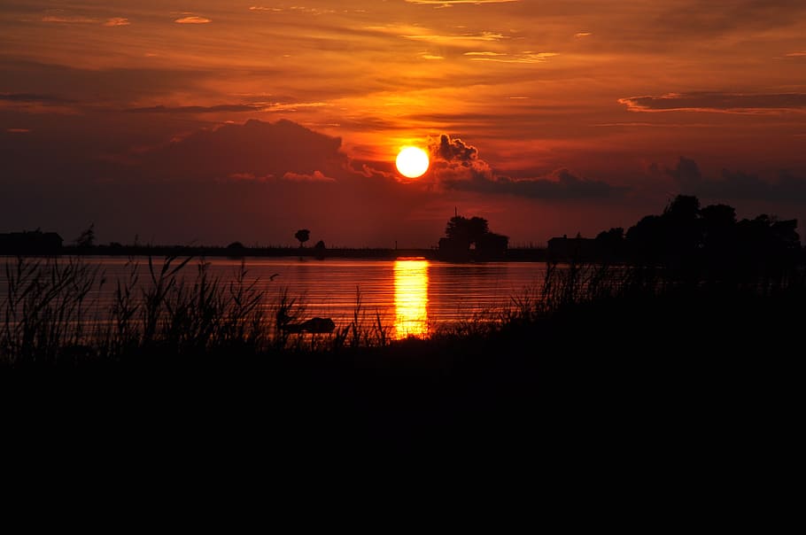 sunset, himmel, solar, water, mirror, sky, scenics - nature HD wallpaper