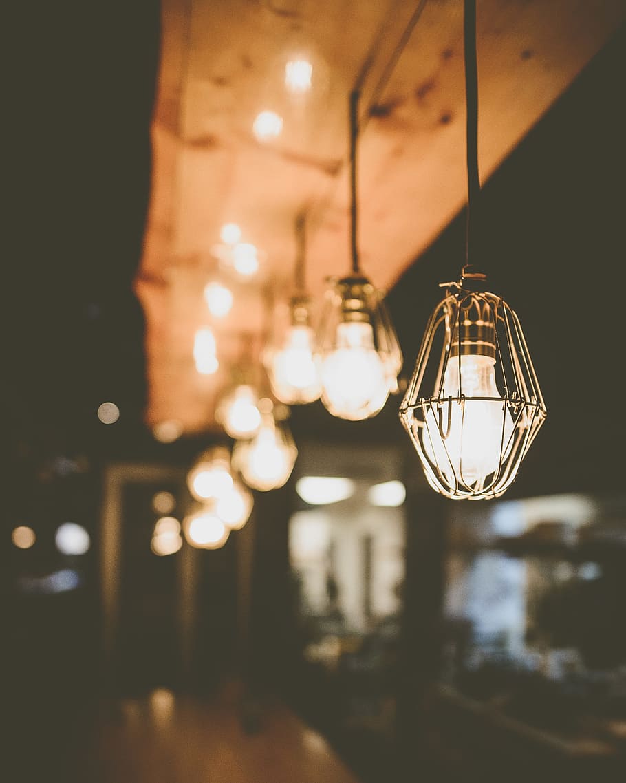 selective focus photography of brown ceiling pendant lamp, architecture HD wallpaper