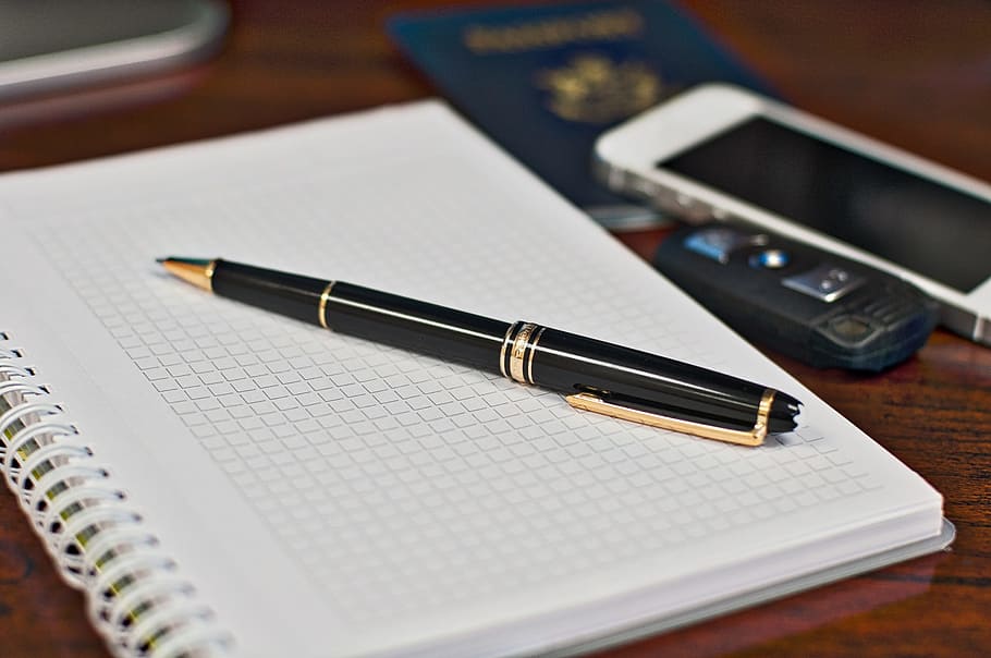 black pen on graphing notebook, notepad, mont blanc, notes HD wallpaper