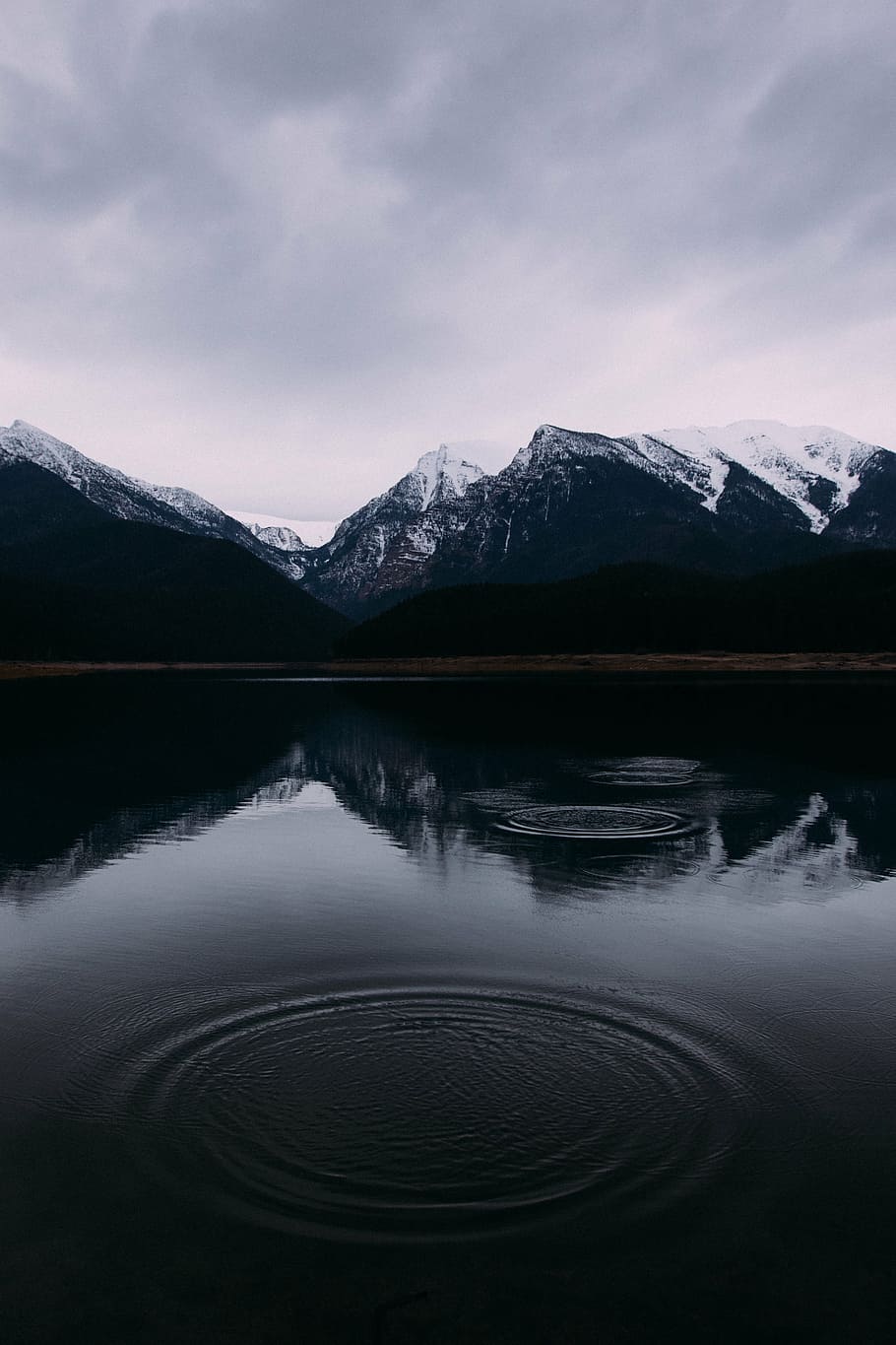 calm body of water near mountain covered by snow at daytime HD wallpaper