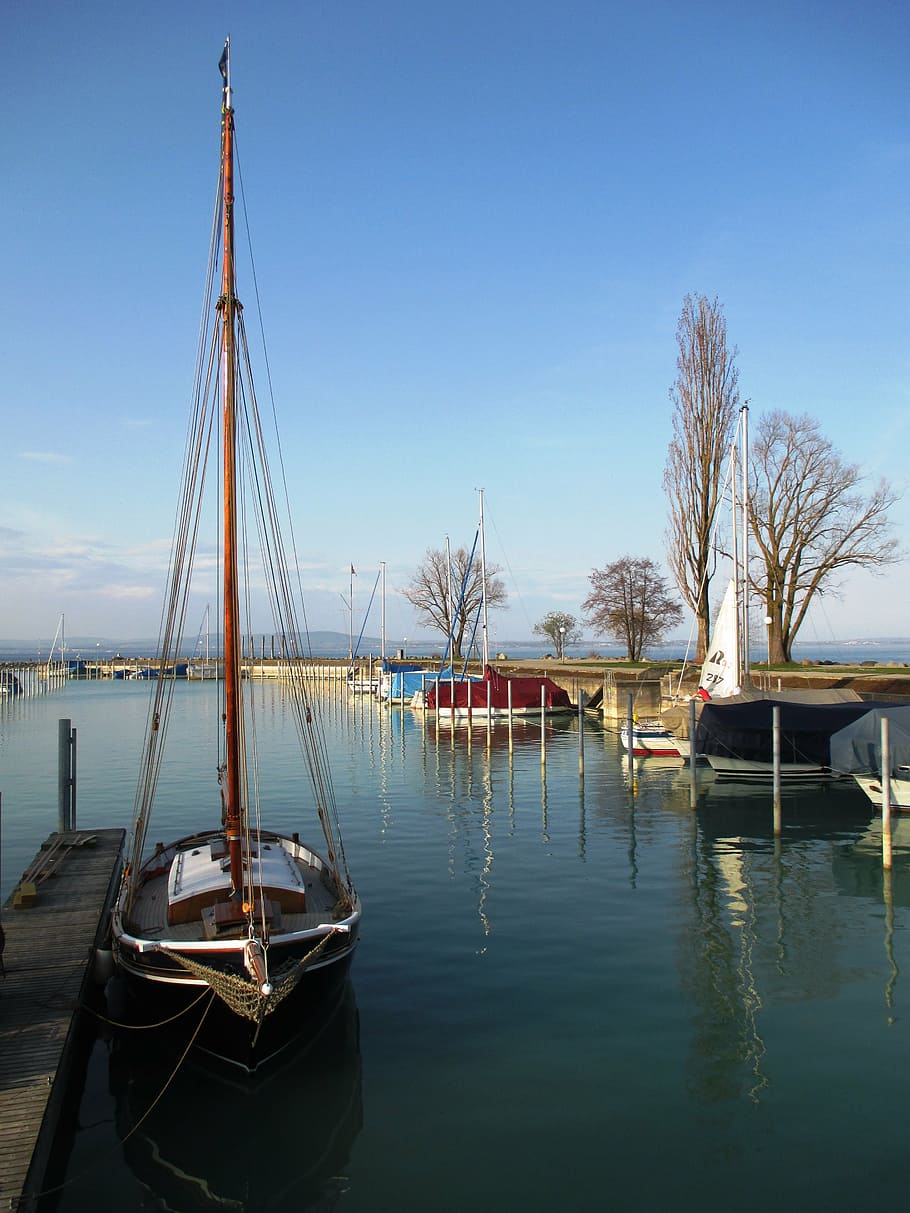 ship, sailing vessel, einmaster, beautiful, wooden mast, boat harbour HD wallpaper