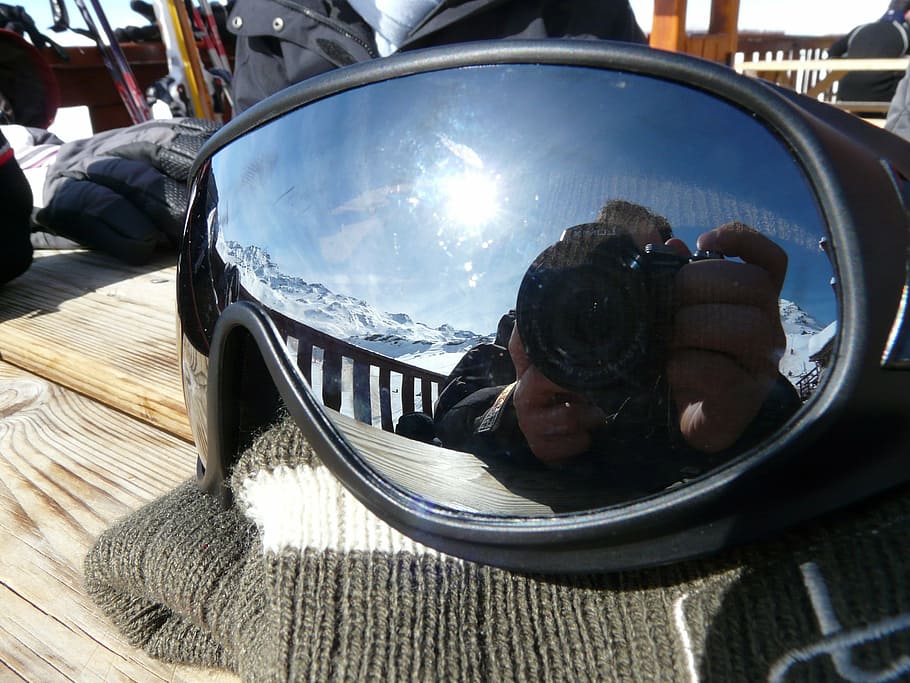 glasses, mirroring, goggles, photo, reflection, skiing, winter HD wallpaper