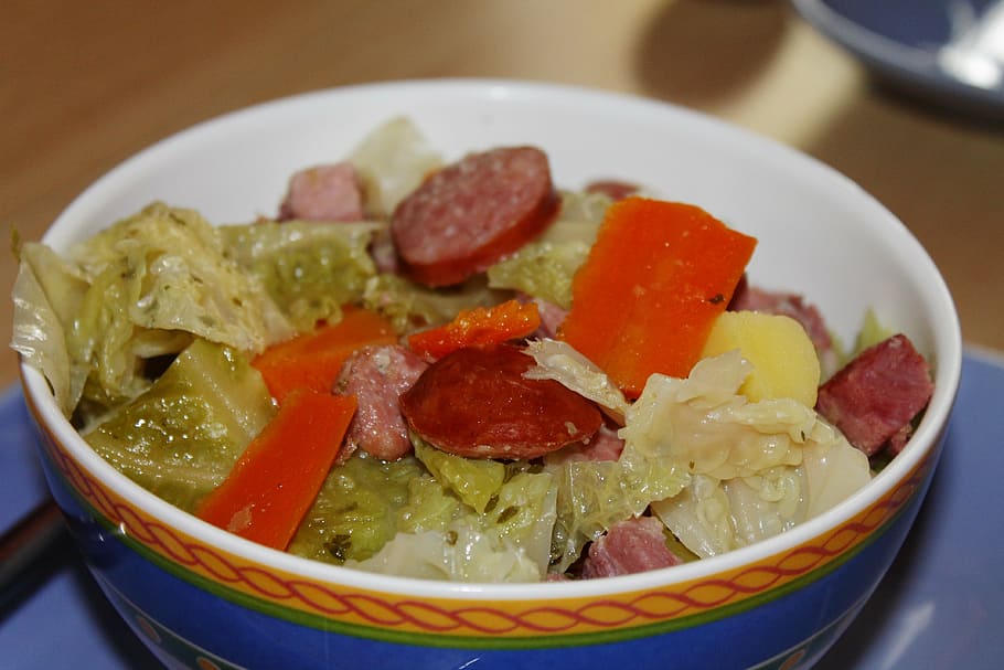 stew, savoy cabbage, sausage, carrot, food, tasty, lunch, vegetables
