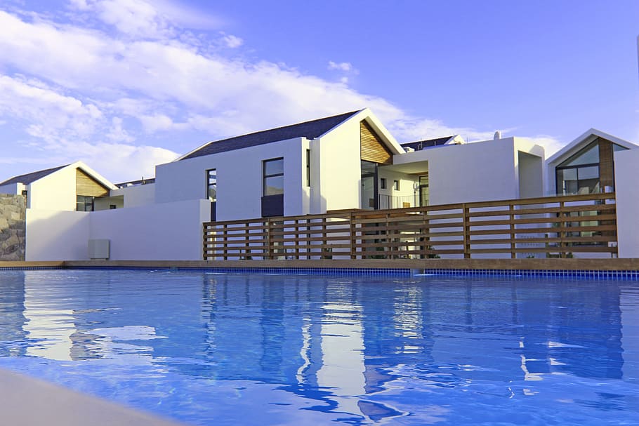 pool, polo suites, reflections, architecture, water, built structure HD wallpaper