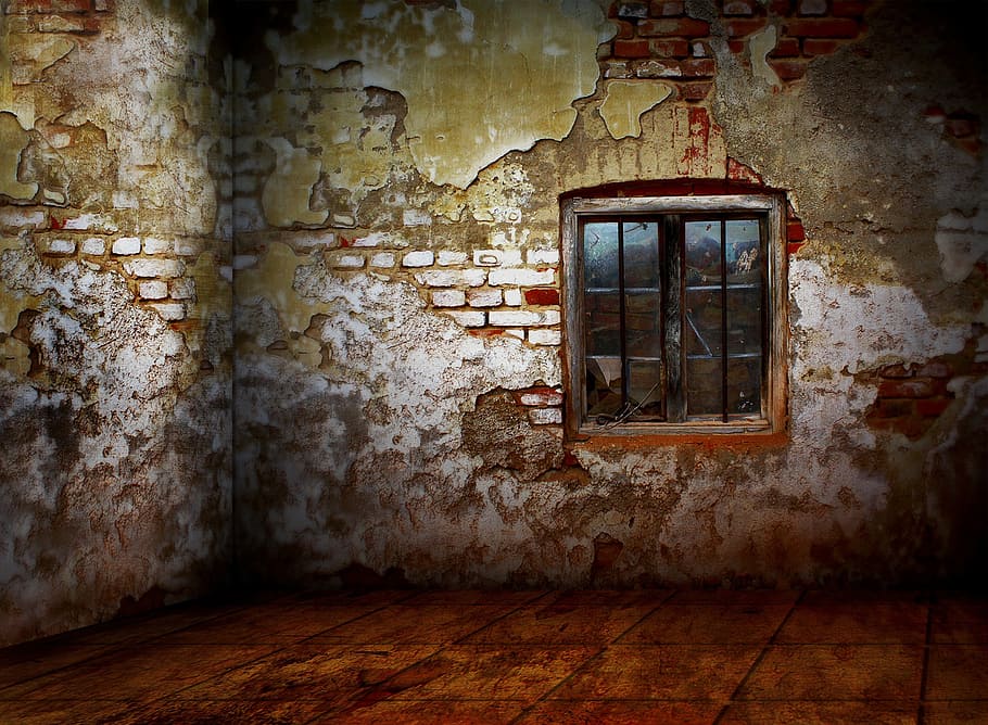 vintage concrete room, hauswand, old, run down, decay, wall, window, HD wallpaper