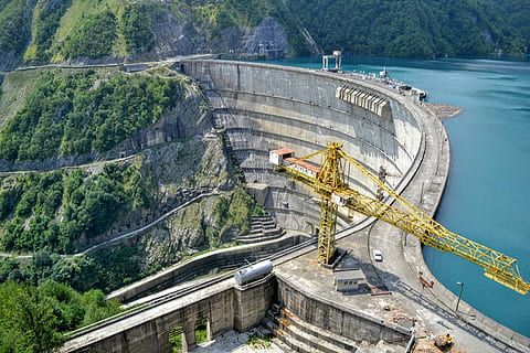 crane on water damn, Hover Dam, Nevada, lake, river, barrier HD wallpaper