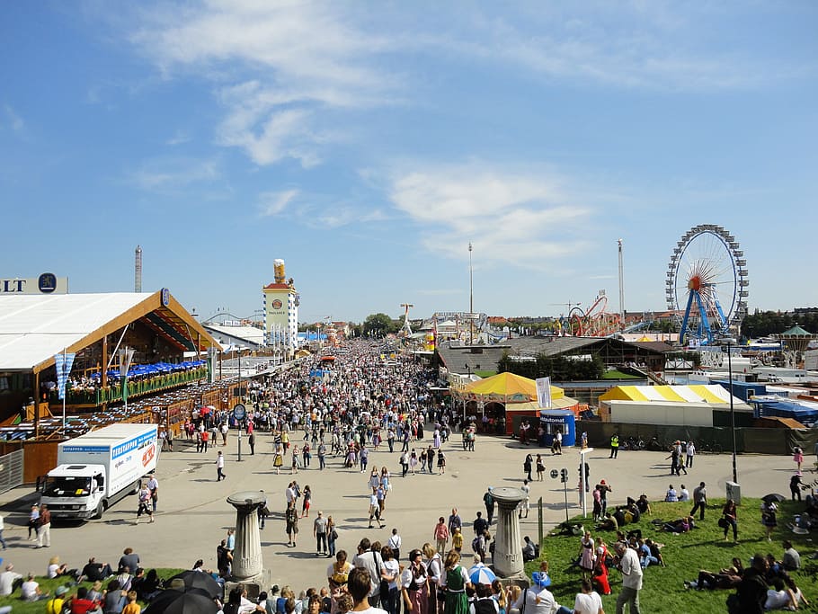 people gathered in carnival during daytime, Munich, Oktoberfest HD wallpaper