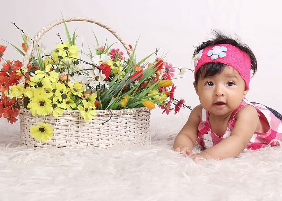 Bebe, Flowers, crawling, child, cute, one Person, people, childhood, HD wallpaper